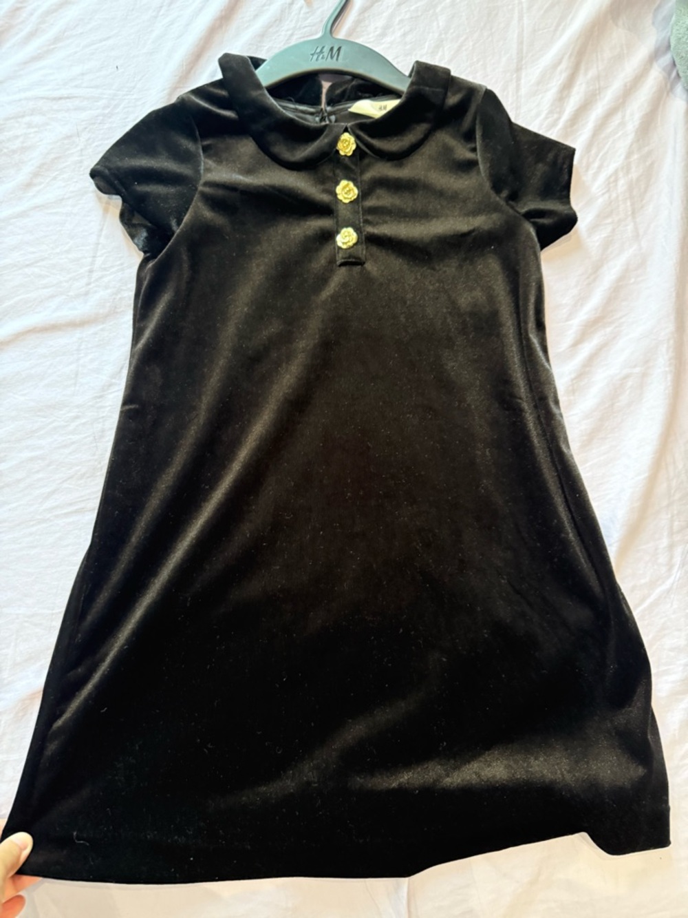 H&M Black Velvet Dress with Gold Flower Buttons